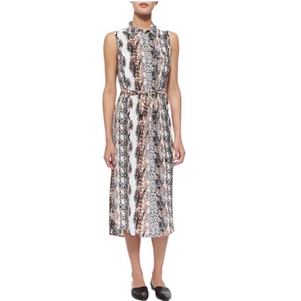 Equipment‎ Femme Tegan Mixed Animal Print Sleeveless Silk Shirt Dress XS